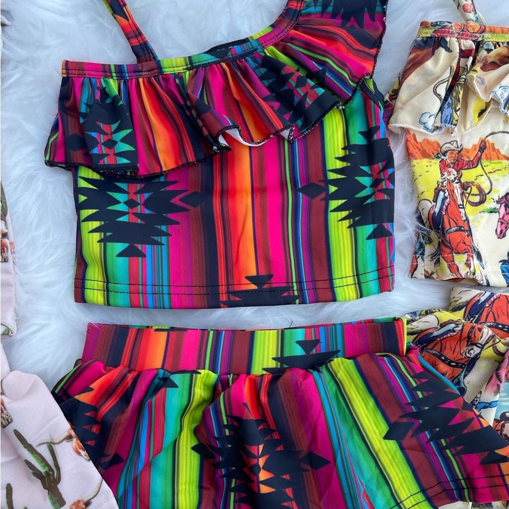 Girls western serape bathing suit 2 piece new with tags